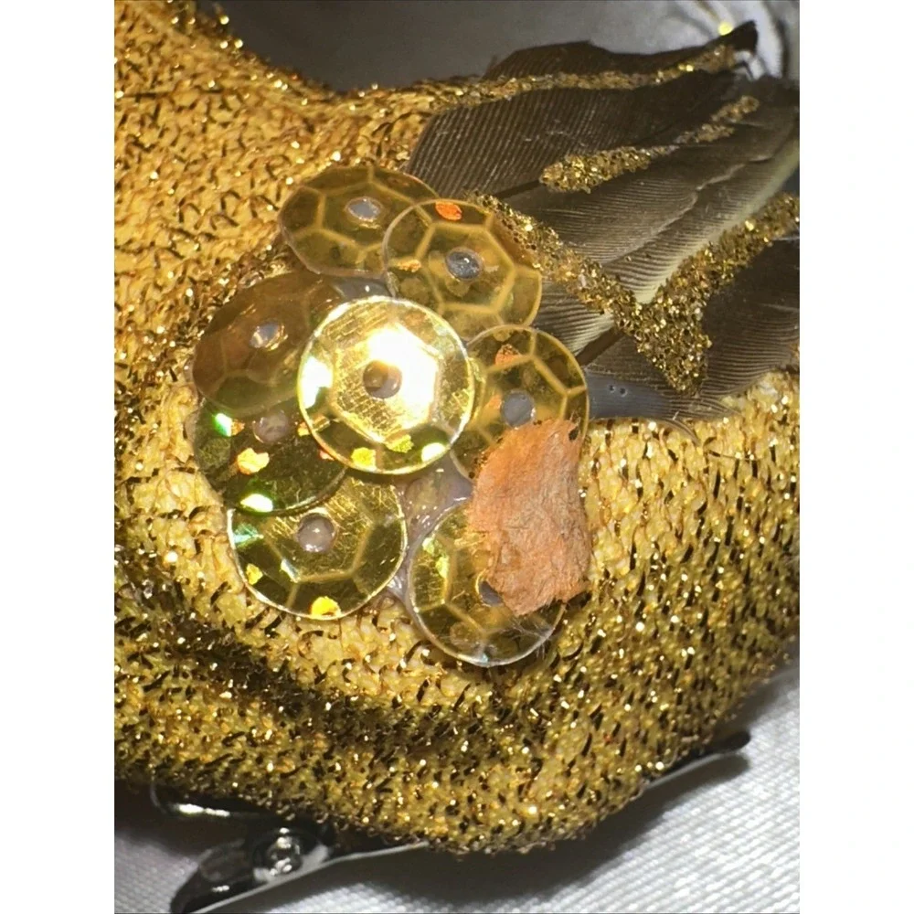 Vtg Pier One Gold Peacock Clip On Ornament Embellished Feathered Vintage Used